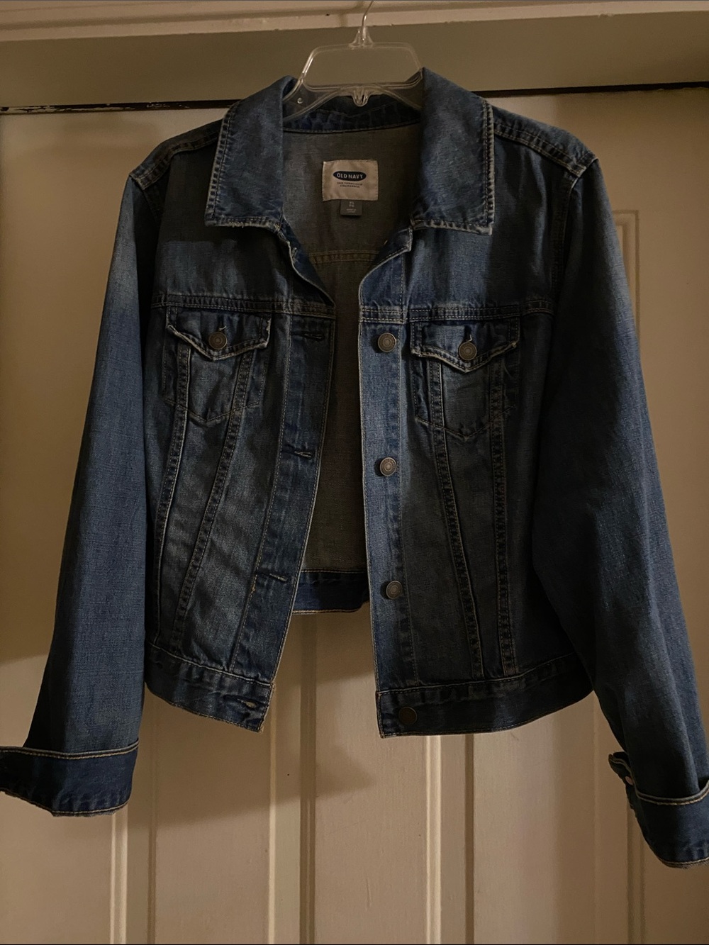 Old Navy Dark Blue Denim Long Sleeve Cropped Jacket - Women's